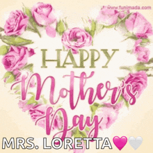 a happy mother 's day card with pink roses in a heart shape