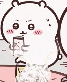 a cartoon drawing of a bear drinking from a cup