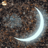 a crescent moon is surrounded by stars and a cd is in the background