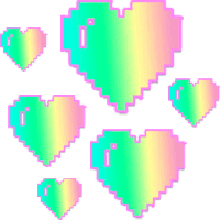 a bunch of pixelated hearts with a rainbow colored background