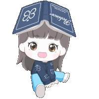 a cartoon girl with a book on her head that says producer