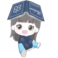 a cartoon girl with a book on her head that says producer