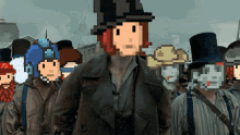 a group of people wearing top hats and masks
