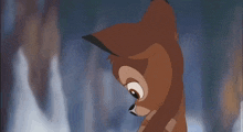 a close up of a cartoon deer with a serious look on his face
