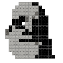 a black and white image of a ghost made out of lego blocks