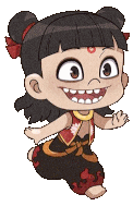a cartoon of a little girl with a big smile on her face .
