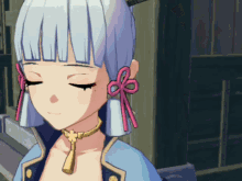a close up of a girl with her eyes closed in a video game