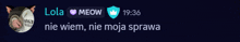 a screenshot of a chat with the name lola meow
