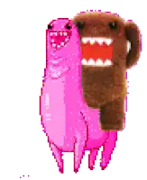 a pixel art of a pink and brown monster