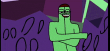 a cartoon drawing of a green man with glasses and a smile on his face