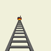 a cartoon penguin is riding a roller coaster with flames on it