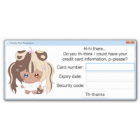 a computer screen that says totally not malware with a girl on it
