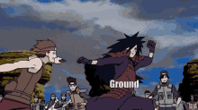 a cartoon of a man fighting another man with the word ground in the corner