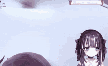 a girl with a choker on her neck is sitting in front of a screen that says twitch