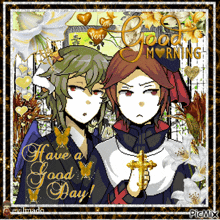 a picture of two anime characters says good morning