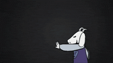 a cartoon drawing of a goat with a purple cape that says d2