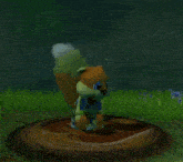 a cartoon squirrel is holding a silver cup in his mouth