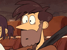 a cartoon of a man with a beard wearing a seatbelt