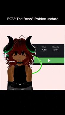 a picture of a girl with horns and a white face with the words " the new roblox update "
