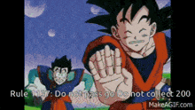 a cartoon of goku and gohan with the words rule 1137 do not pass go do not collect 200