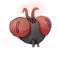 a drawing of a fly with red eyes and a s on its head