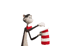 a cat in the hat and a zebra are standing next to each other on a white background