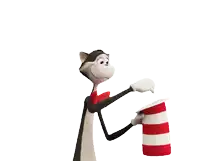a cat in the hat and a zebra are standing next to each other on a white background