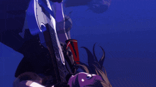a purple background with a guitar and a person