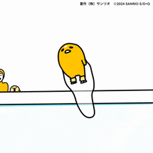 a cartoon of a yellow egg ice skating with a man behind it