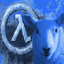 a painting of a sheep and a circle with the letter a in it