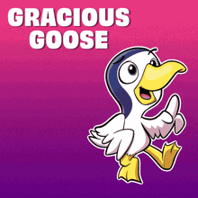 a cartoon goose giving a thumbs up with the words gracious goose above it