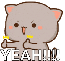 a cartoon cat is giving a thumbs up and the word yeah is behind it
