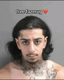 a shirtless man with a tattoo on his chest and the words free fazerug below him