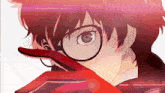 a close up of a person 's face with glasses on