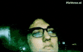 a person wearing glasses with lightning coming out of their eyes .