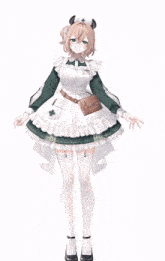 a girl with horns is wearing a maid outfit and a nurse 's hat