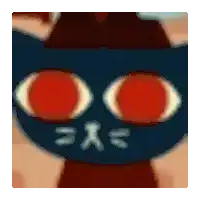 a close up of a cat 's face with red eyes and a white nose .