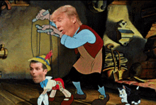 a cartoon of pinocchio with donald trump 's face on it