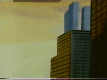 a cartoon drawing of a city with a few buildings