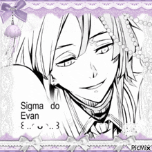 a black and white drawing of a man with the name sigma do evan on the bottom