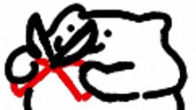 a drawing of a frog with a red ribbon around its neck .