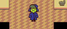 a pixel art drawing of a person with a yellow face