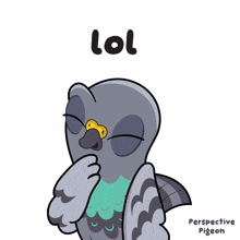 a drawing of a pigeon with the word lol written above it