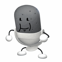 a cartoon drawing of a microphone with arms and legs