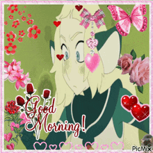 a picture of a cartoon character with the words good morning written on it