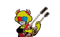 a cartoon character is playing a guitar with two necks
