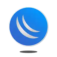 a blue circle with a silver crescent moon in it