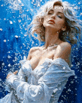 a painting of a woman in a white dress with pixverse.au written on the bottom