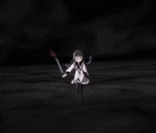 a girl with glasses is holding a sword and shield in her hands .