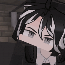 a close up of a person 's face with black hair and white stripes